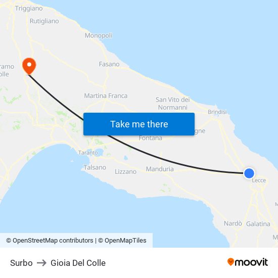 Surbo to Gioia Del Colle map