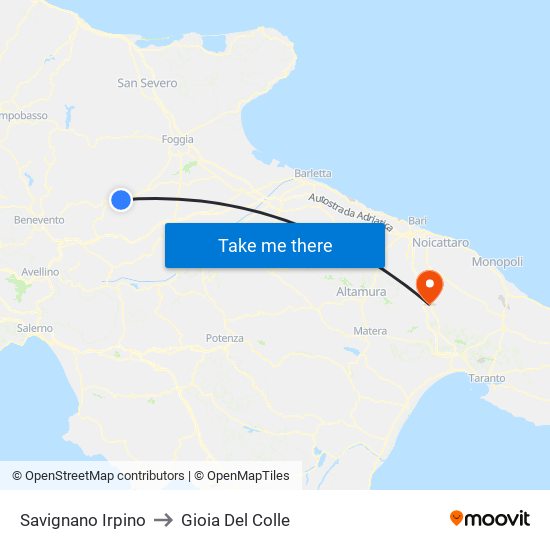 Savignano Irpino to Gioia Del Colle map