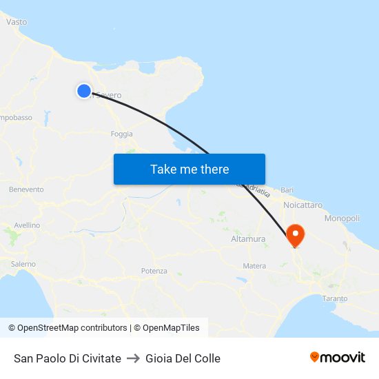 San Paolo Di Civitate to Gioia Del Colle map