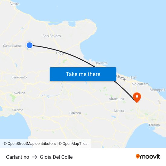 Carlantino to Gioia Del Colle map