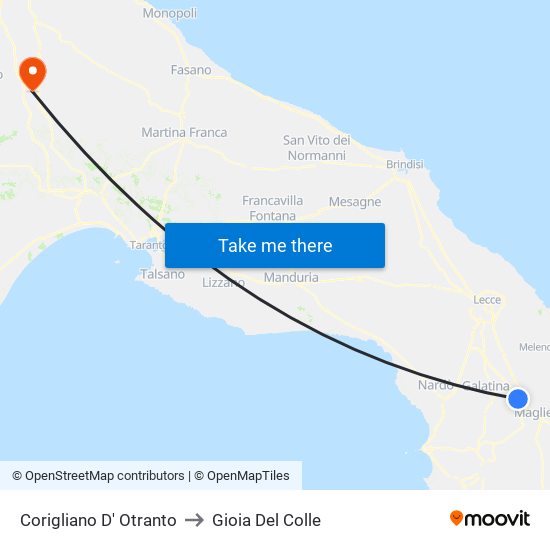 Corigliano D' Otranto to Gioia Del Colle map