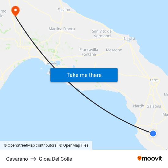 Casarano to Gioia Del Colle map