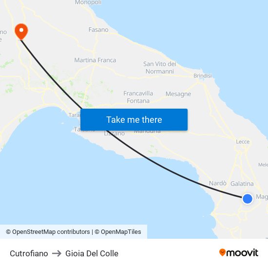 Cutrofiano to Gioia Del Colle map