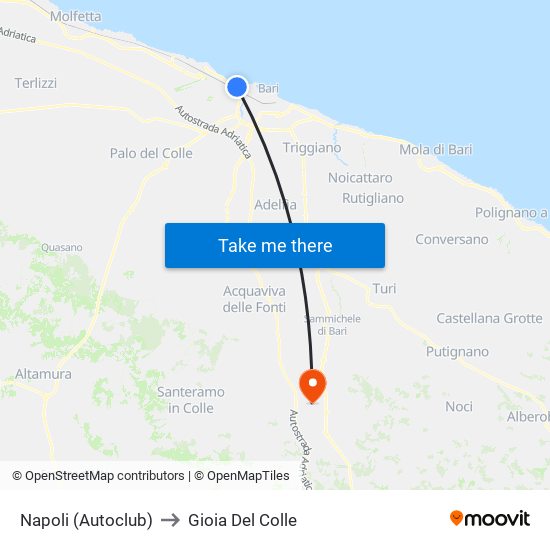 Napoli (Autoclub) to Gioia Del Colle map
