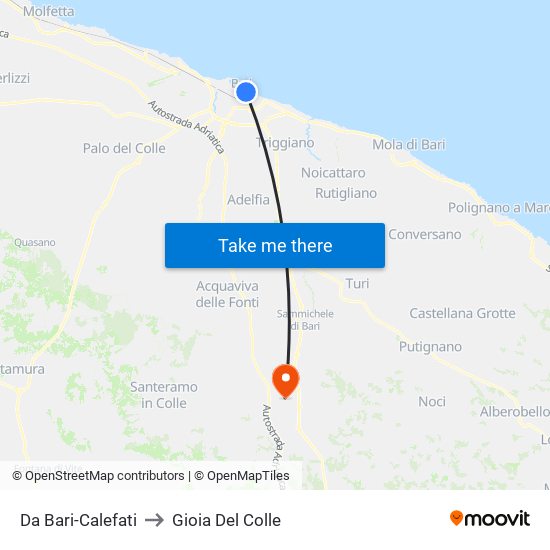 Da Bari-Calefati to Gioia Del Colle map