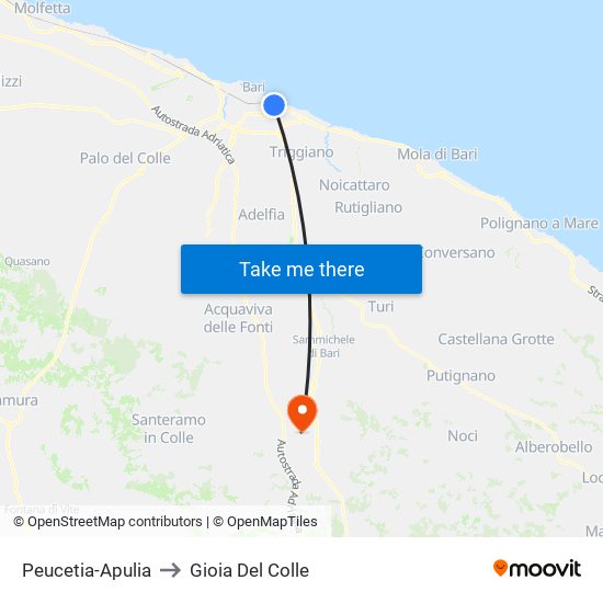 Peucetia-Apulia to Gioia Del Colle map