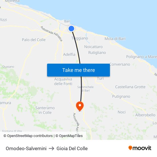 Omodeo-Salvemini to Gioia Del Colle map