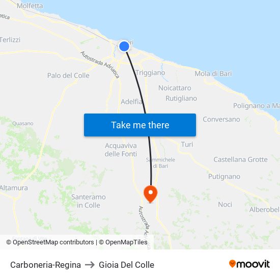 Carboneria-Regina to Gioia Del Colle map