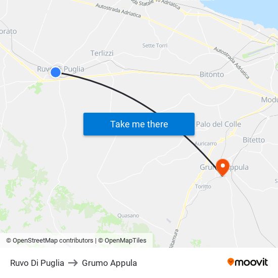 Ruvo Di Puglia to Grumo Appula map