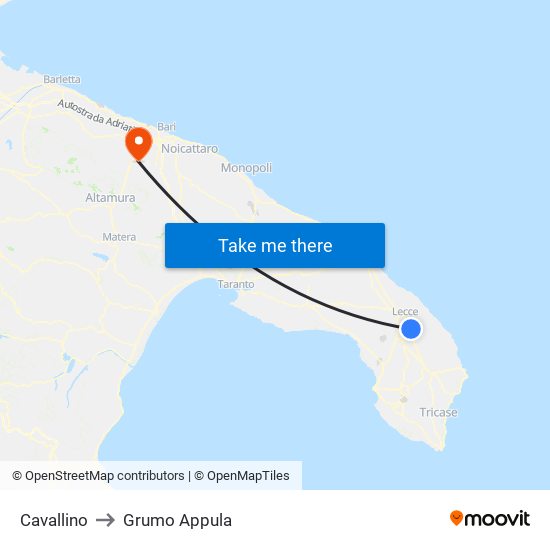 Cavallino to Grumo Appula map