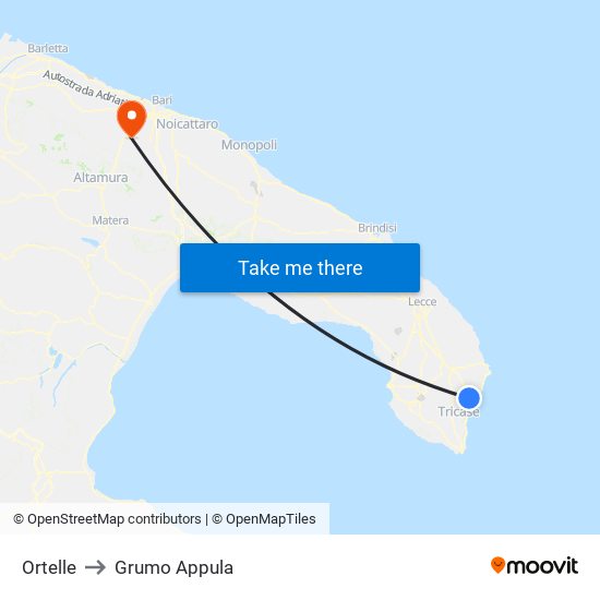Ortelle to Grumo Appula map