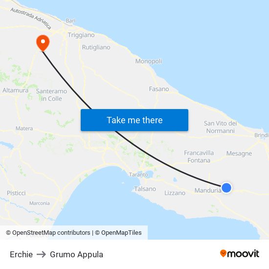 Erchie to Grumo Appula map