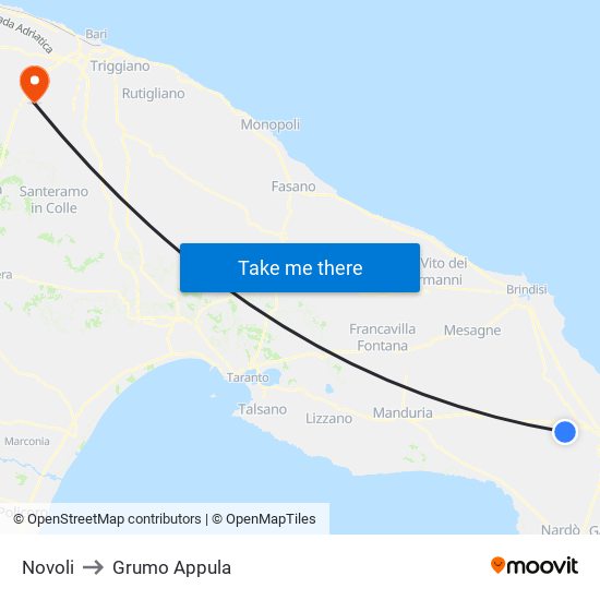 Novoli to Grumo Appula map