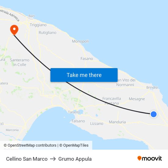 Cellino San Marco to Grumo Appula map