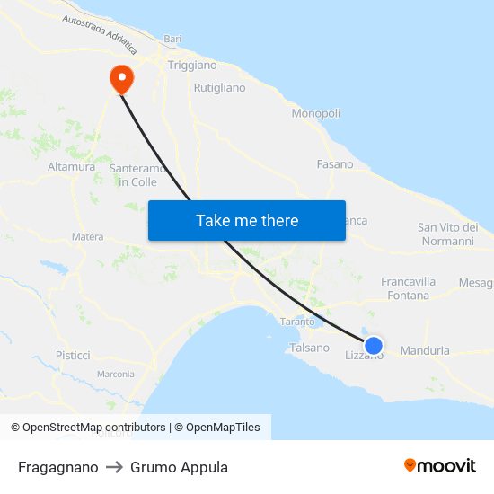 Fragagnano to Grumo Appula map