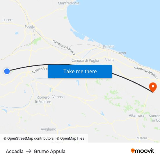 Accadia to Grumo Appula map