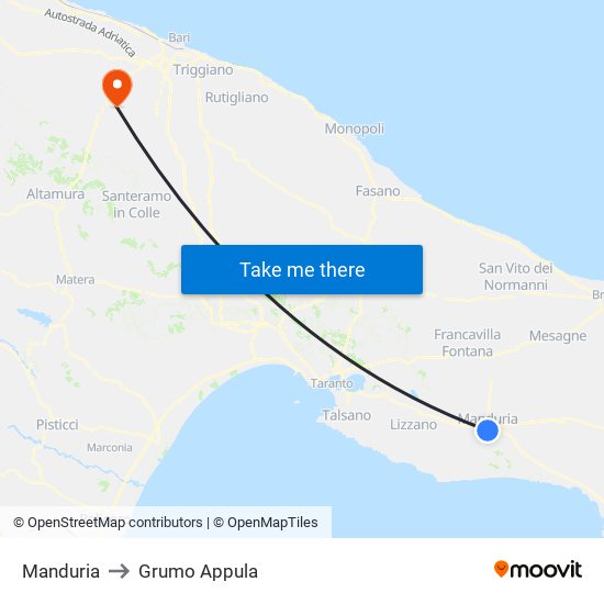 Manduria to Grumo Appula map