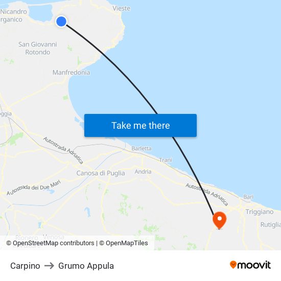 Carpino to Grumo Appula map