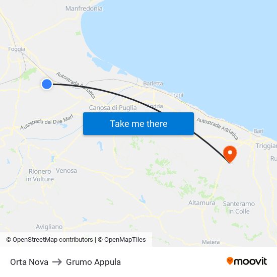 Orta Nova to Grumo Appula map