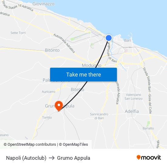 Napoli (Autoclub) to Grumo Appula map