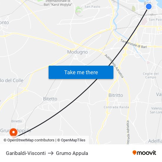 Garibaldi-Visconti to Grumo Appula map