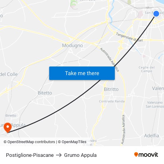 Postiglione-Pisacane to Grumo Appula map