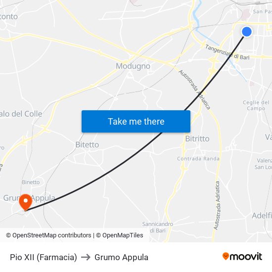 Pio XII (Farmacia) to Grumo Appula map