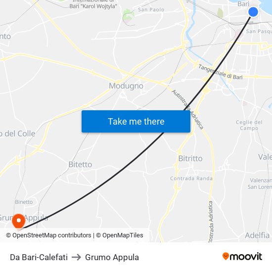 Da Bari-Calefati to Grumo Appula map