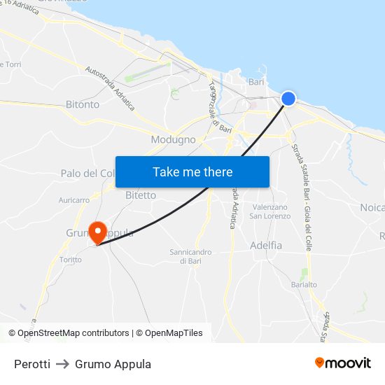 Perotti to Grumo Appula map