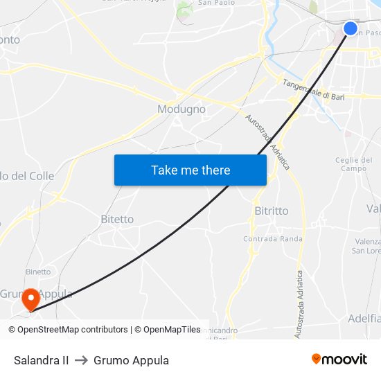 Salandra II to Grumo Appula map