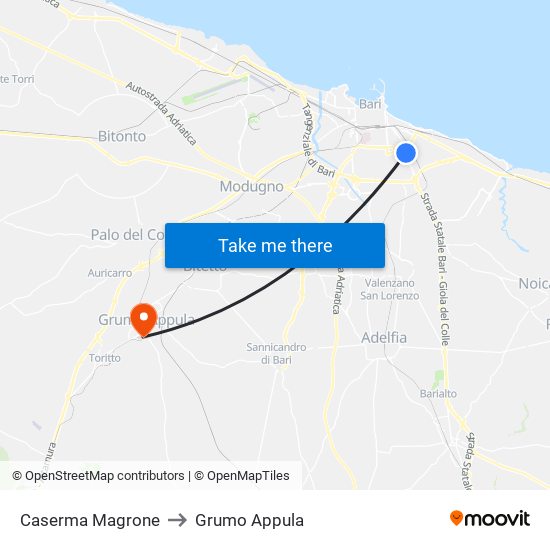 Caserma Magrone to Grumo Appula map