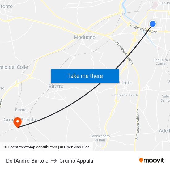 Dell'Andro-Bartolo to Grumo Appula map