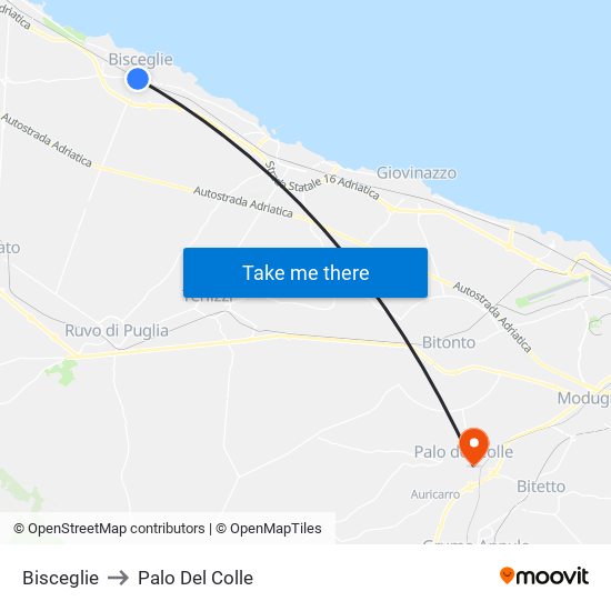 Bisceglie to Palo Del Colle map