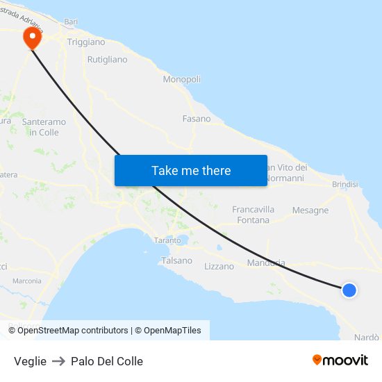 Veglie to Palo Del Colle map