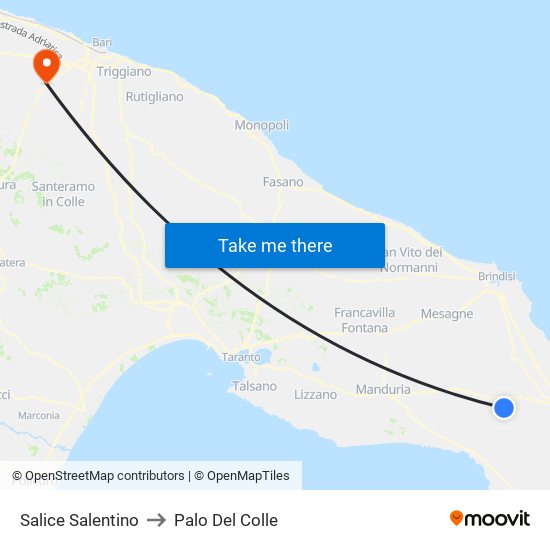 Salice Salentino to Palo Del Colle map