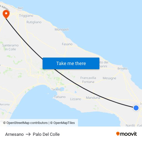 Arnesano to Palo Del Colle map