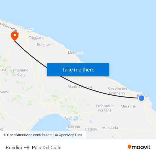 Brindisi to Palo Del Colle map