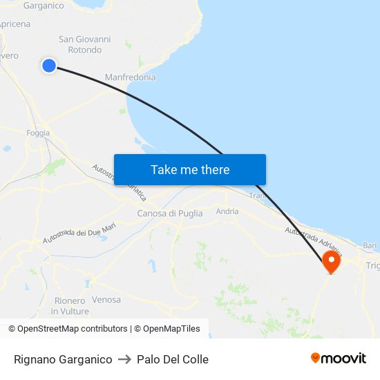Rignano Garganico to Palo Del Colle map