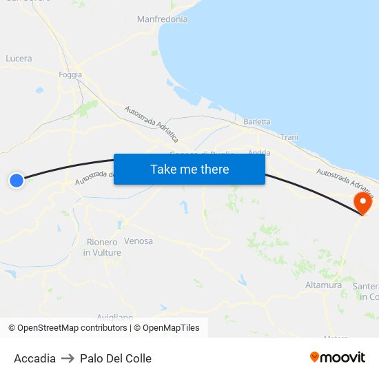 Accadia to Palo Del Colle map