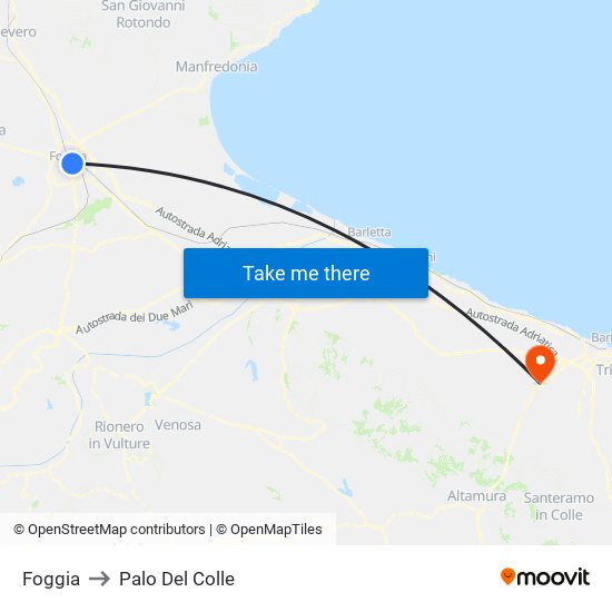 Foggia to Palo Del Colle map