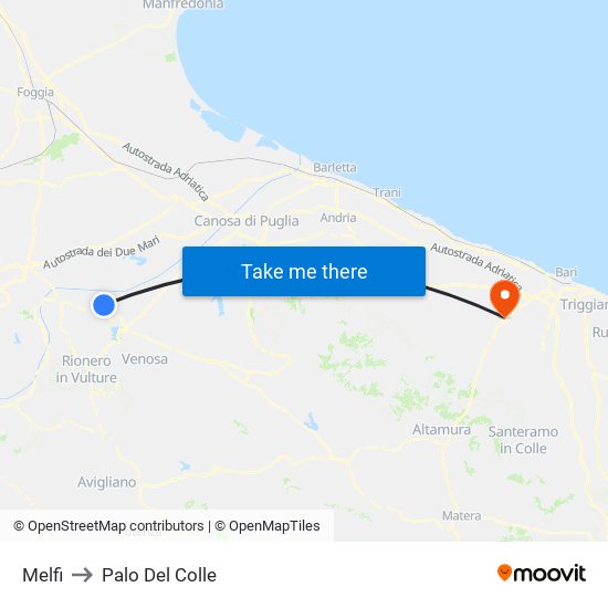 Melfi to Palo Del Colle map