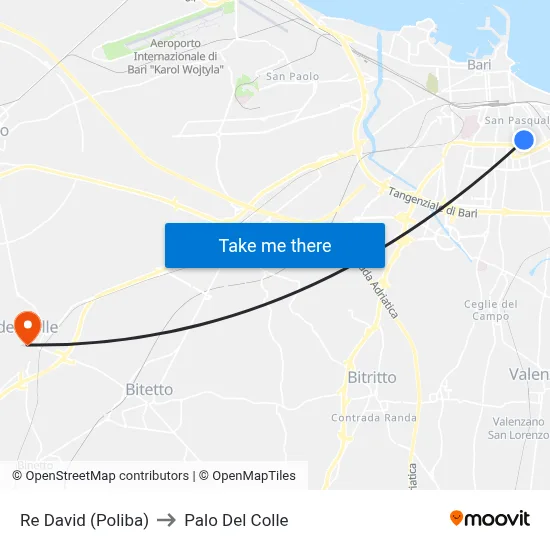 Re David (Poliba) to Palo Del Colle map