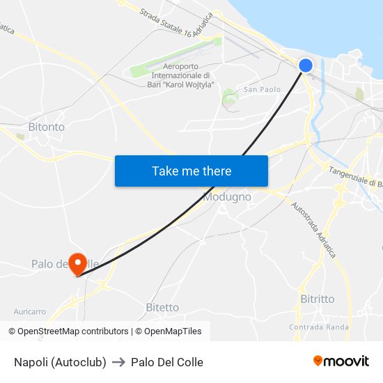 Napoli (Autoclub) to Palo Del Colle map