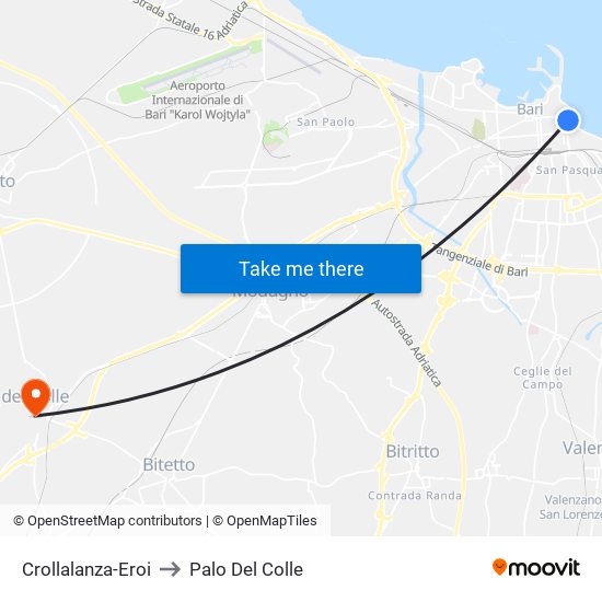 Crollalanza-Eroi to Palo Del Colle map