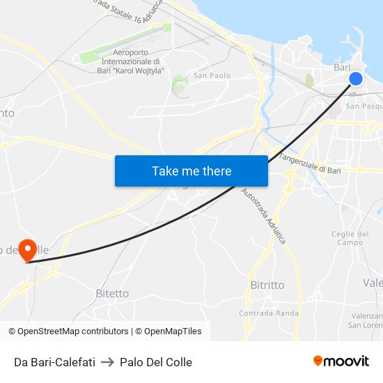 Da Bari-Calefati to Palo Del Colle map