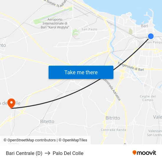 Bari Centrale (D) to Palo Del Colle map