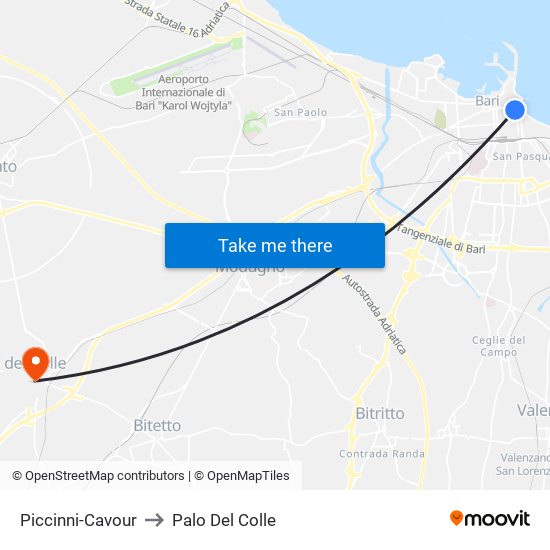 Piccinni-Cavour to Palo Del Colle map