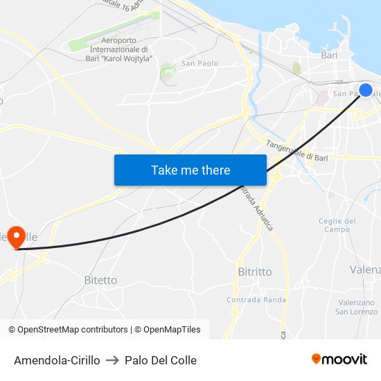 Amendola-Cirillo to Palo Del Colle map