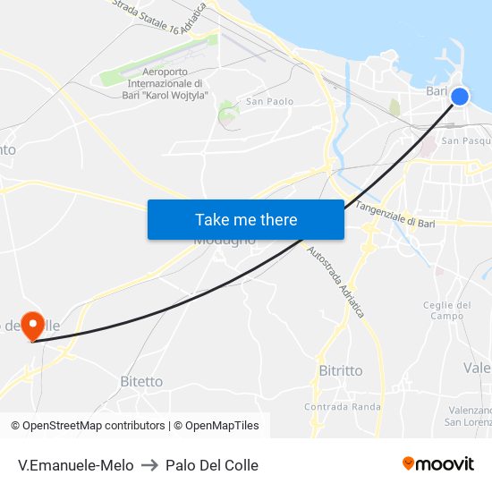 V.Emanuele-Melo to Palo Del Colle map