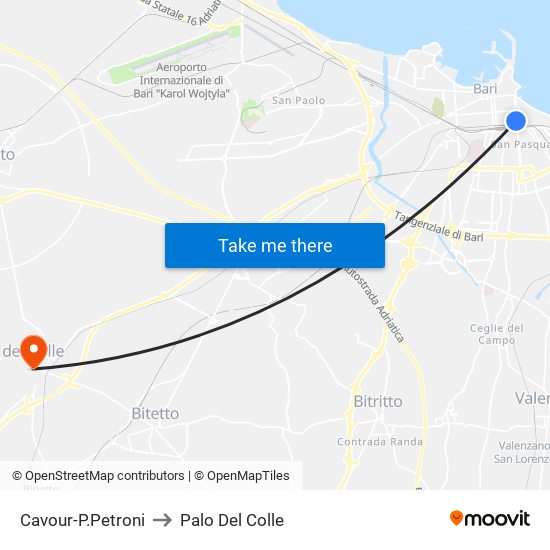 Cavour-P.Petroni to Palo Del Colle map